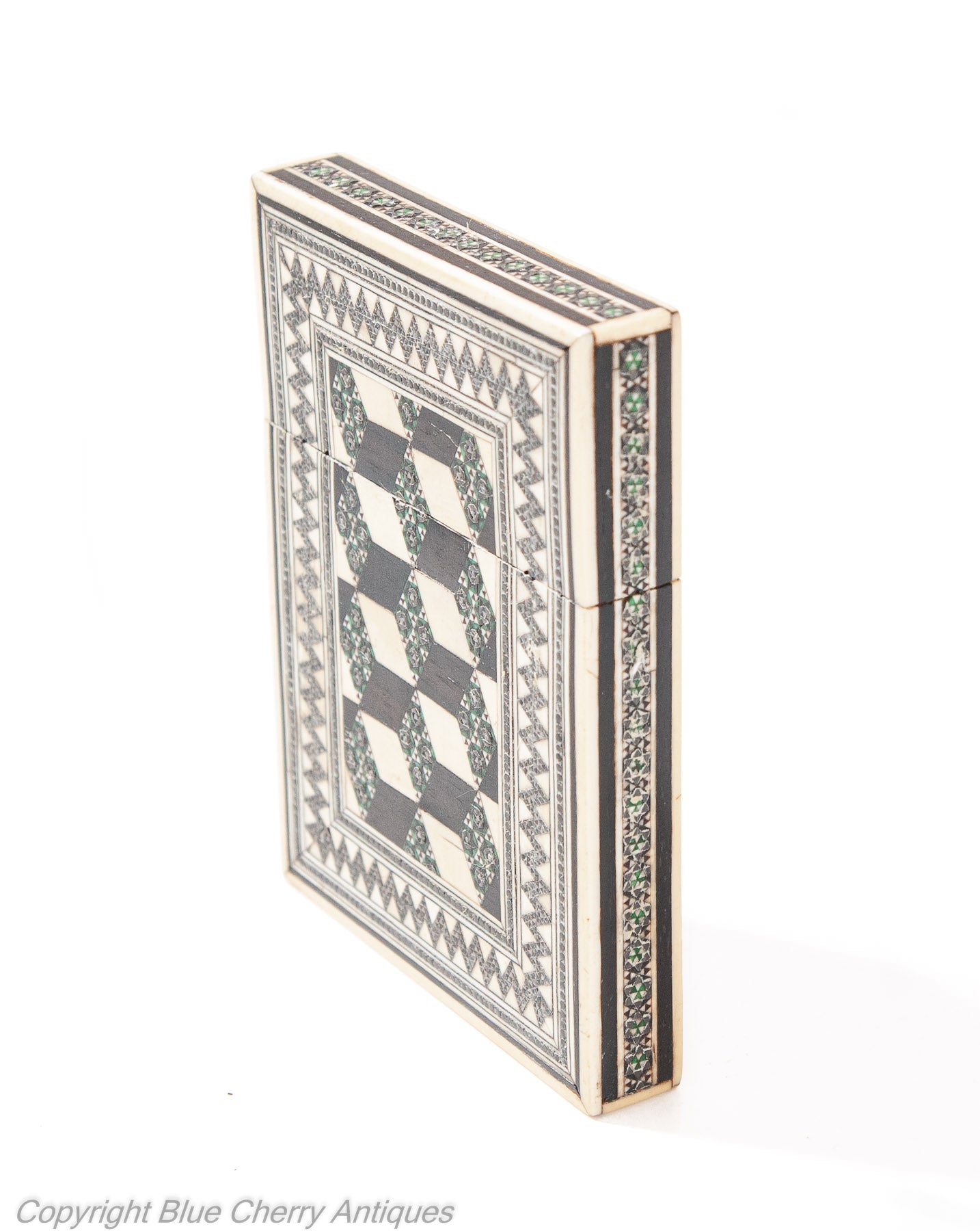 Antique Indian Vizagapatam Micro Mosaic and Sandalwood Card Case c1860 (Code 1937)