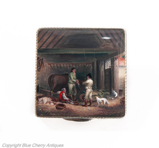 Fine Antique Silver Gilt & Hand Painted Enamel Compact HC Freeman Hatton Garden (Code 1941)