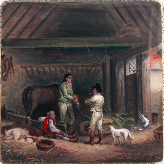 Fine Antique Silver Gilt & Hand Painted Enamel Compact HC Freeman Hatton Garden (Code 1941)