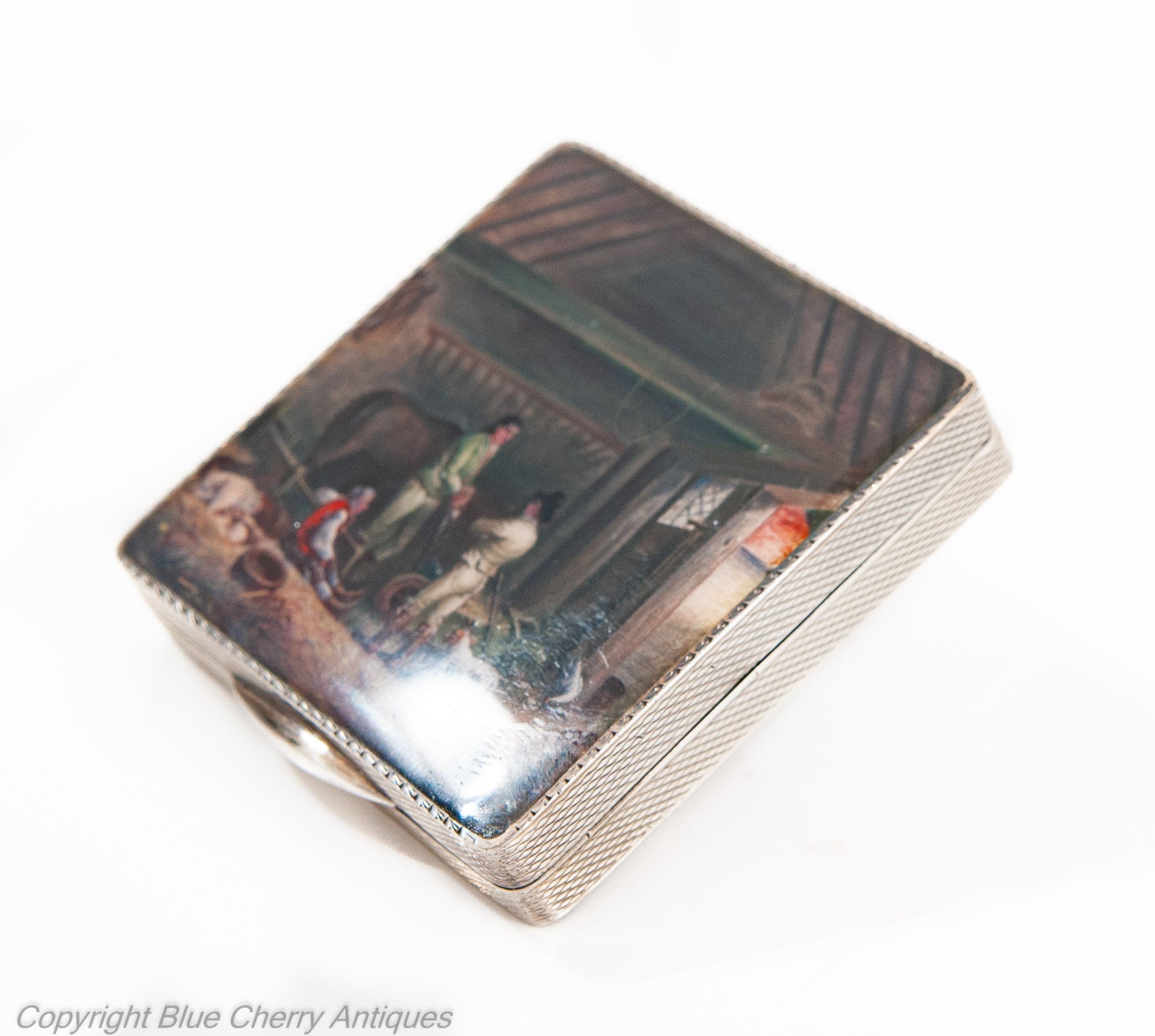 Fine Antique Silver Gilt & Hand Painted Enamel Compact HC Freeman Hatton Garden (Code 1941)