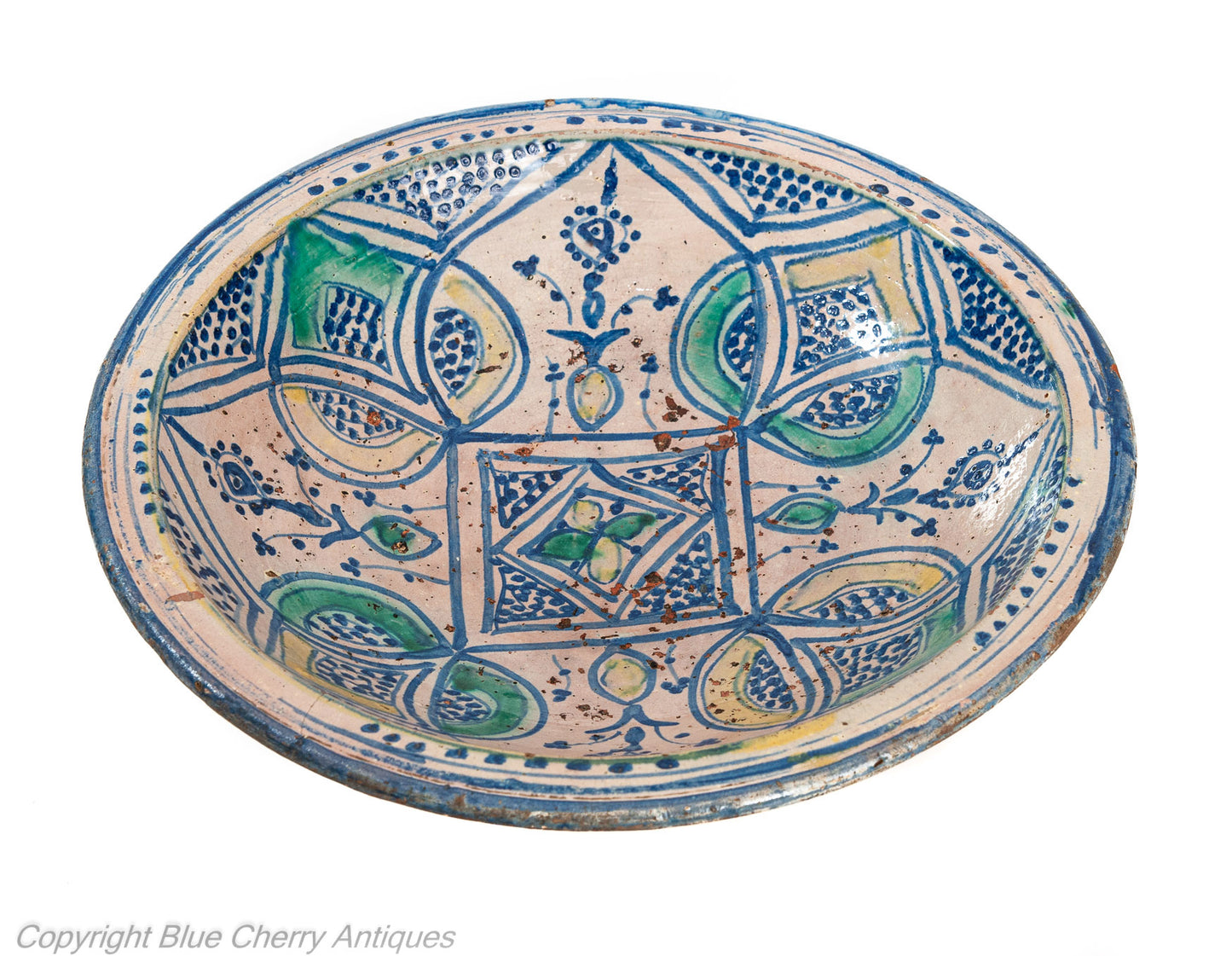 Antique 19th Century Hispano Moresque Majolica Tin Glazed Large Pottery Bowl (Code 1944)