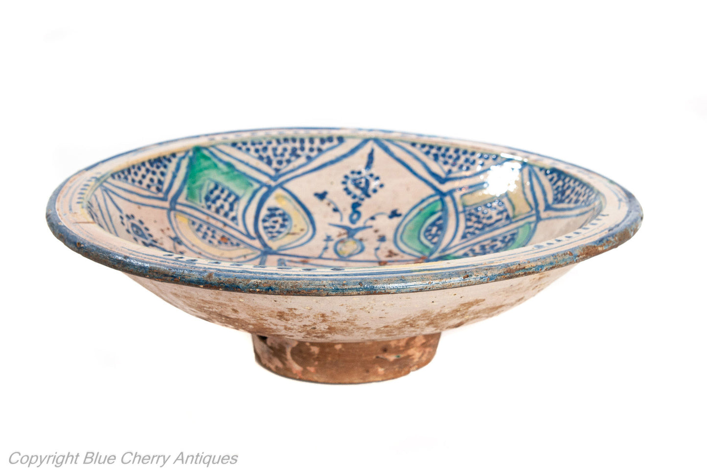Antique 19th Century Hispano Moresque Majolica Tin Glazed Large Pottery Bowl (Code 1944)