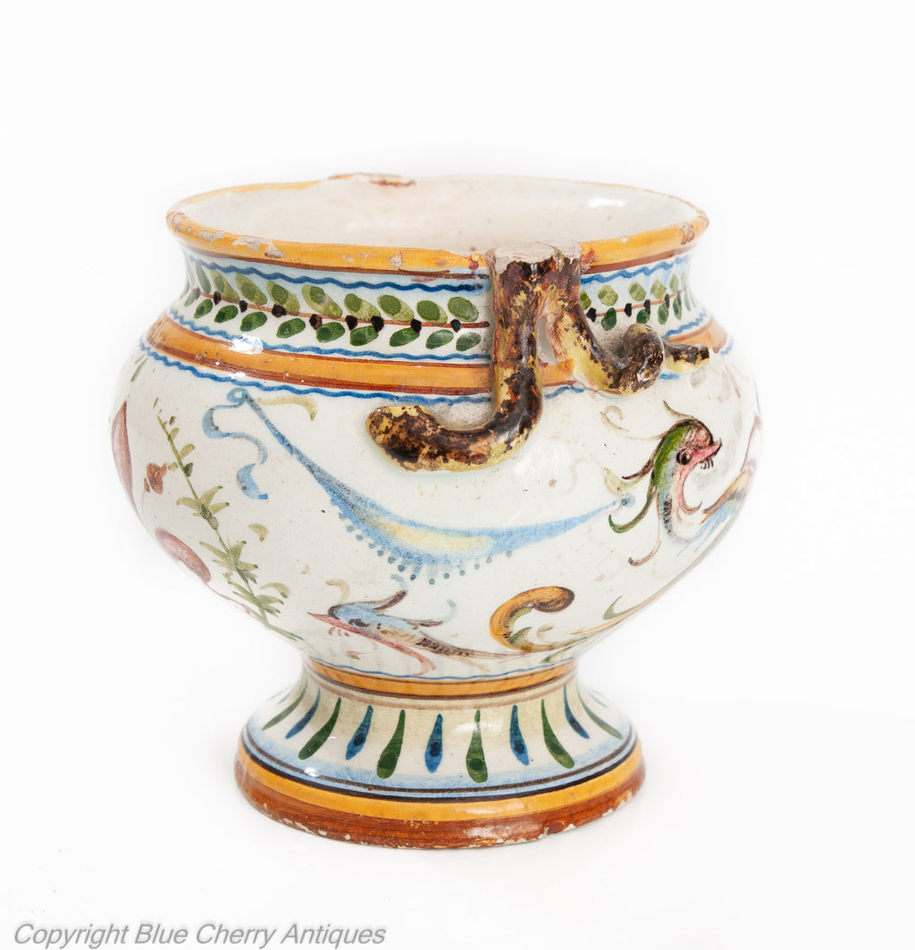 Antique Italian Tin Glaze Maiolica Urbino Pottery Raphaelli Grotteschi Jar (Code 1945)