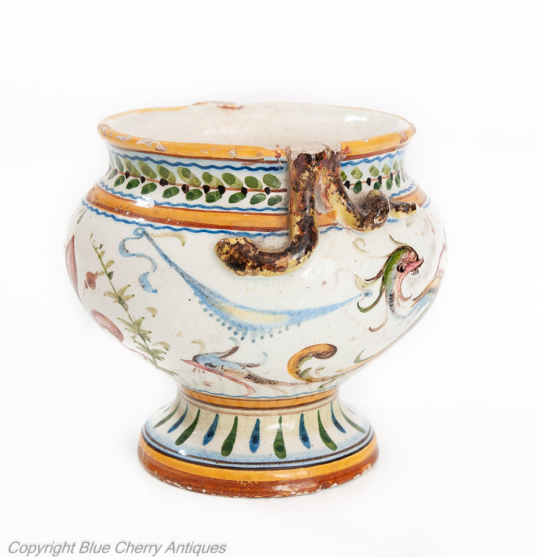 Antique Italian Tin Glaze Maiolica Urbino Pottery Raphaelli Grotteschi Jar (Code 1945)