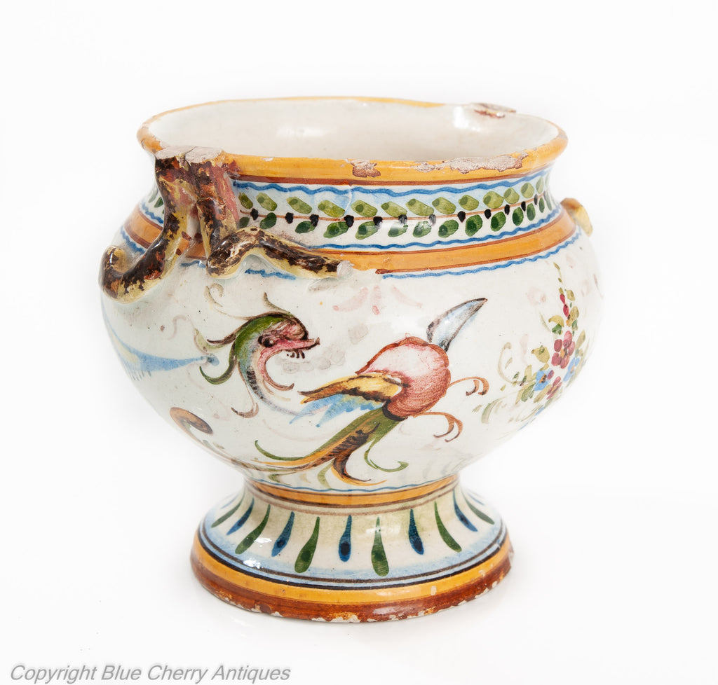 Antique Italian Tin Glaze Maiolica Urbino Pottery Raphaelli Grotteschi Jar (Code 1945)