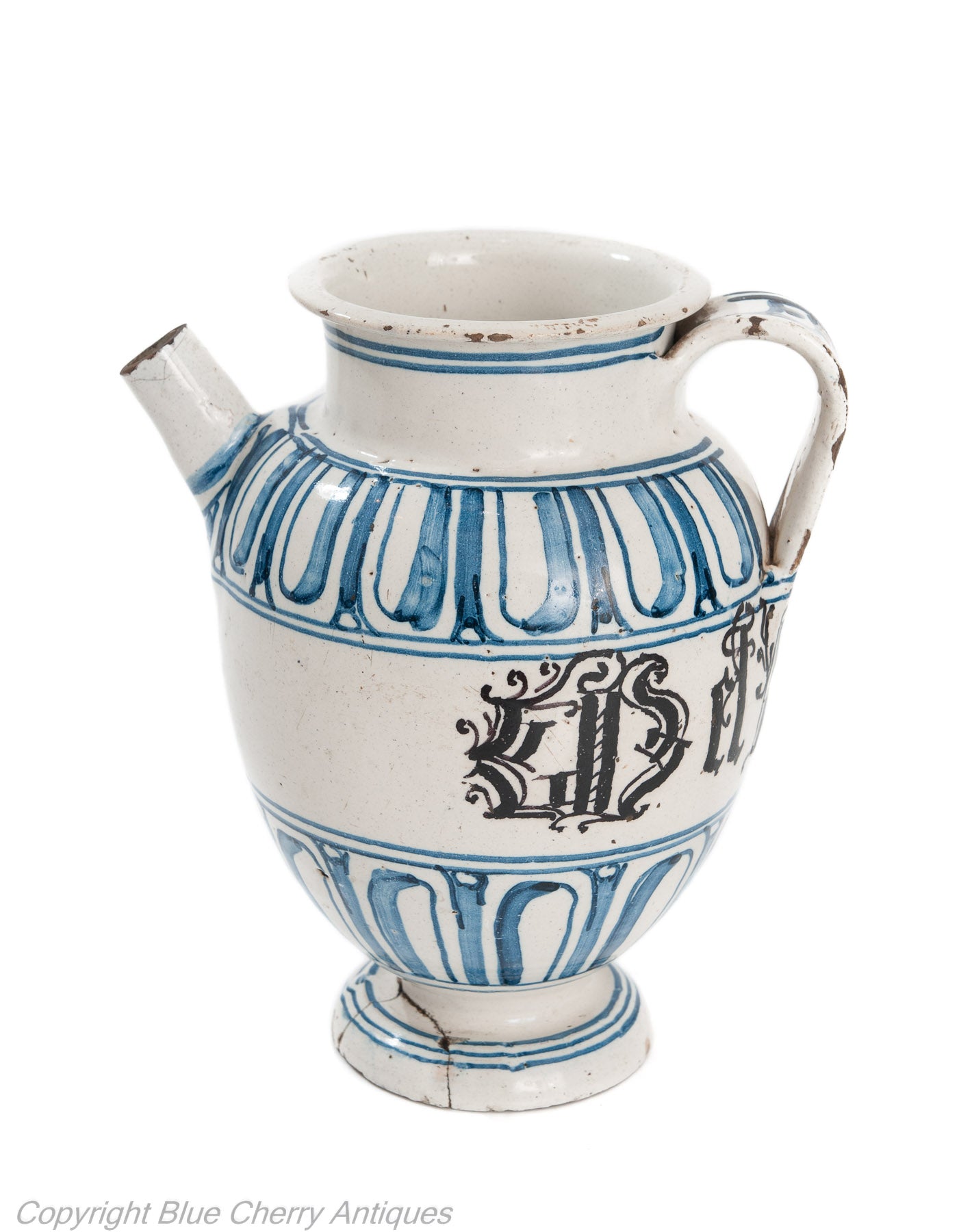 Antique Savona Italian Maiolica Tin Glaze Pottery Wet Drug Jar Albarello c1700 (Code 1946)