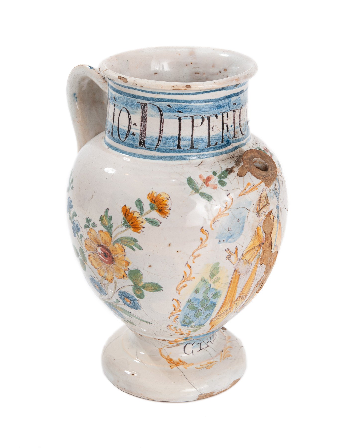 Antique Bassano Maiolica Pottery Albarello Wet Drug Jar with Apothecary's Name (Code 1947)
