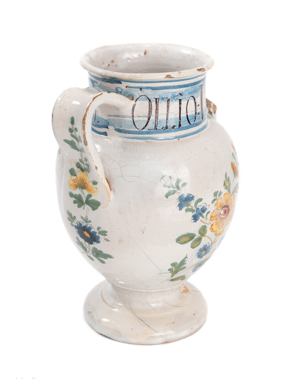 Antique Bassano Maiolica Pottery Albarello Wet Drug Jar with Apothecary's Name (Code 1947)