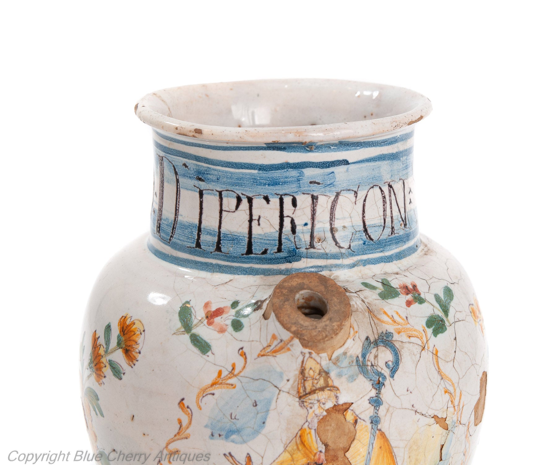 Antique Bassano Maiolica Pottery Albarello Wet Drug Jar with Apothecary's Name (Code 1947)