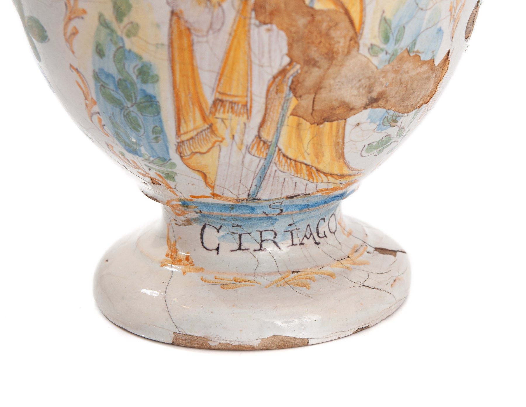 Antique Bassano Maiolica Pottery Albarello Wet Drug Jar with Apothecary's Name (Code 1947)