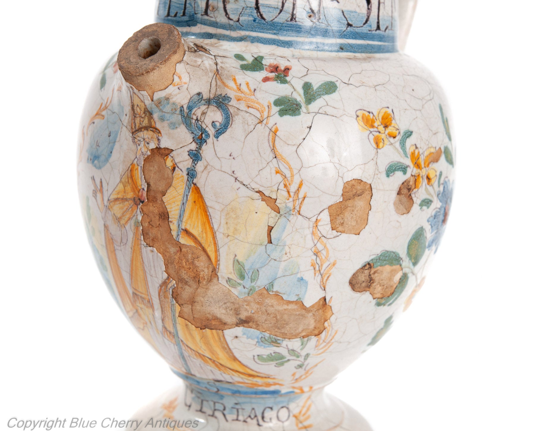 Antique Bassano Maiolica Pottery Albarello Wet Drug Jar with Apothecary's Name (Code 1947)