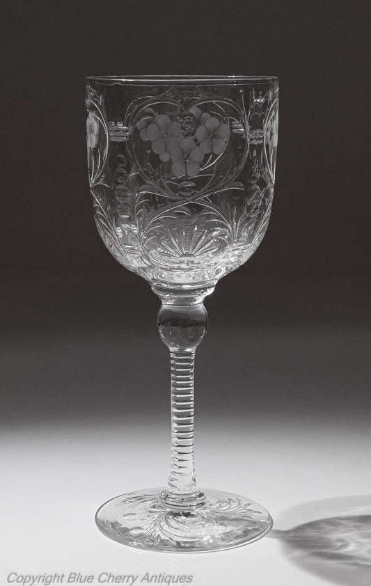 Antique Stevens & Williams Rock Crystal Intaglio Cut Glass Wine Goblet (Code 1951)