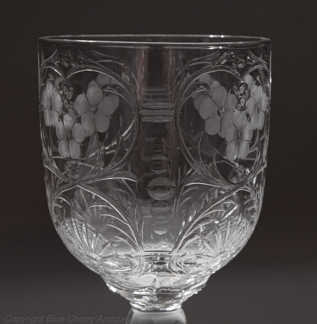 Antique Stevens & Williams Rock Crystal Intaglio Cut Glass Wine Goblet (Code 1951)
