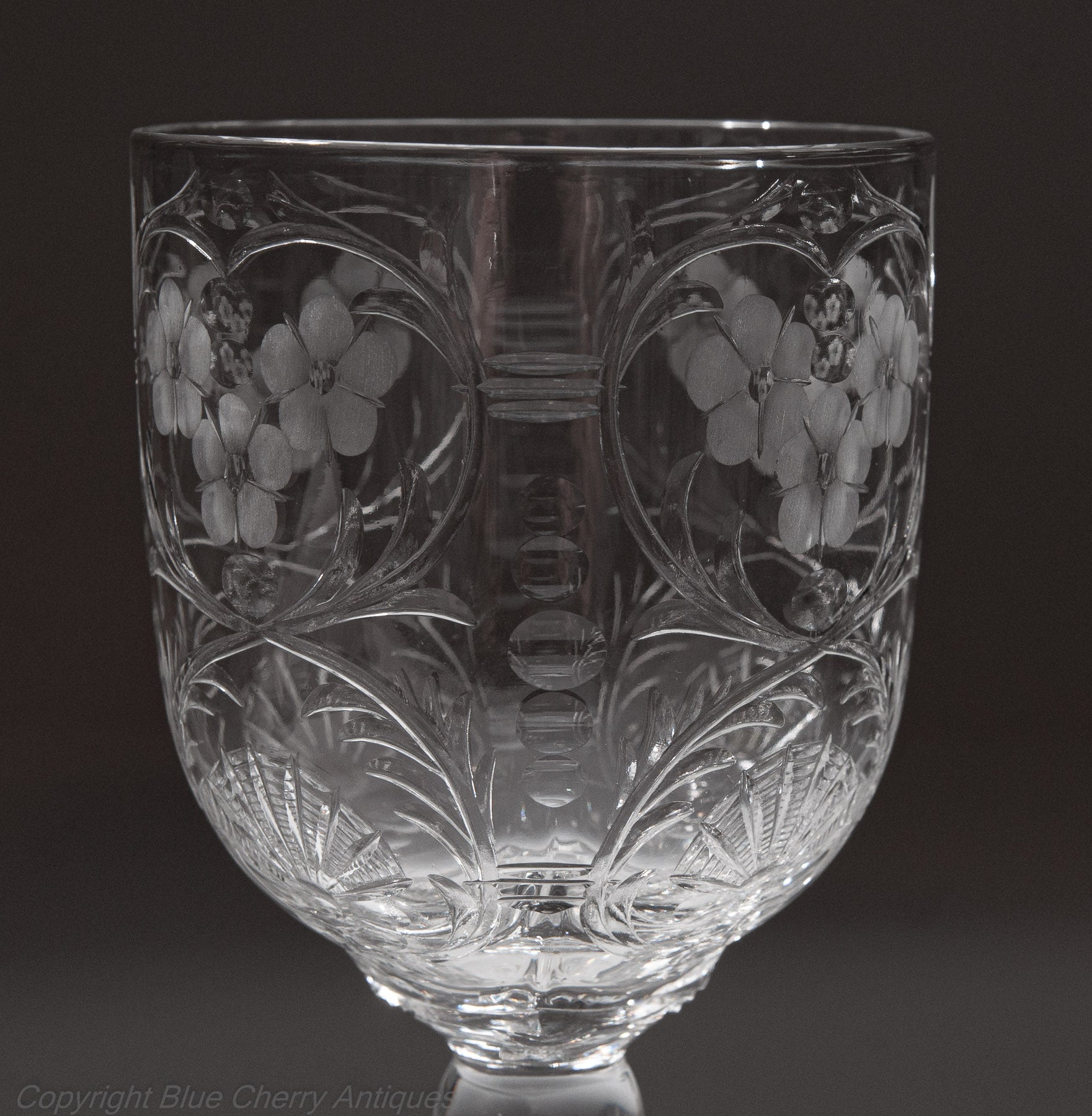 Antique Stevens & Williams Rock Crystal Intaglio Cut Glass Wine Goblet (Code 1951)