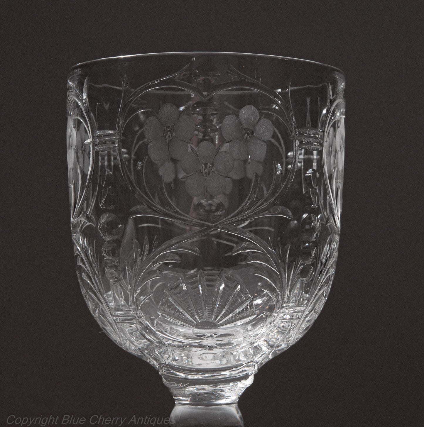 Antique Stevens & Williams Rock Crystal Intaglio Cut Glass Wine Goblet (Code 1951)
