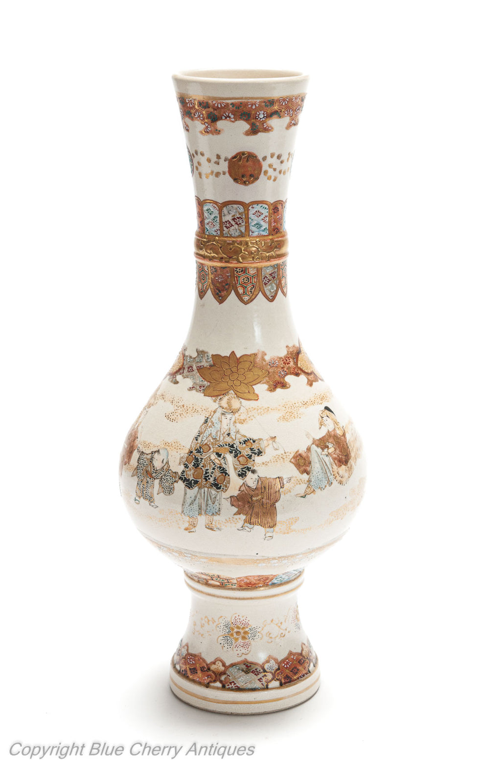 Antique Meiji Japanese Awata Yaki Satsuma Pottery Vase with Children at Play (Code 1971)