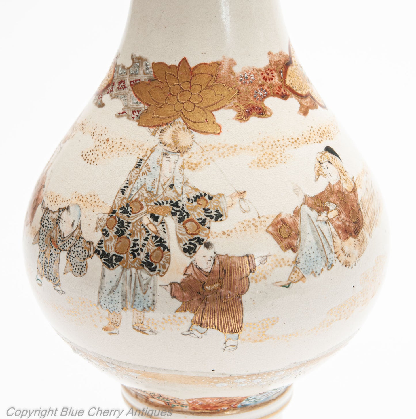 Antique Meiji Japanese Awata Yaki Satsuma Pottery Vase with Children at Play (Code 1971)