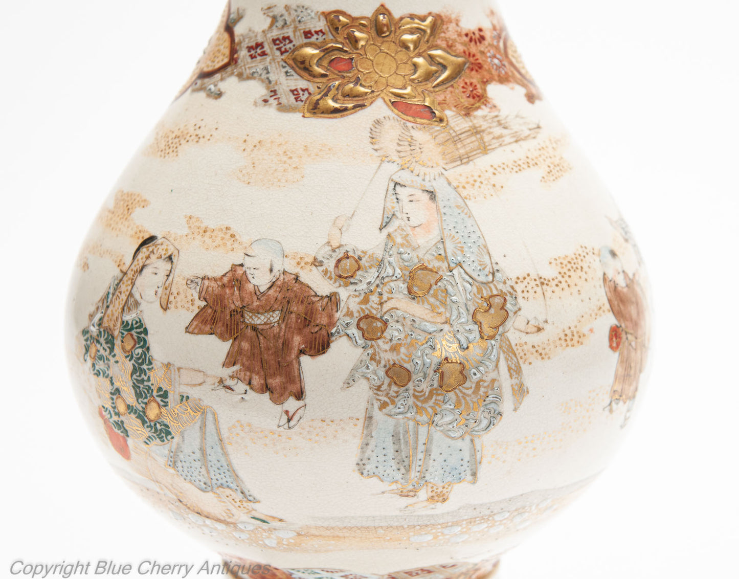 Antique Meiji Japanese Awata Yaki Satsuma Pottery Vase with Children at Play (Code 1971)