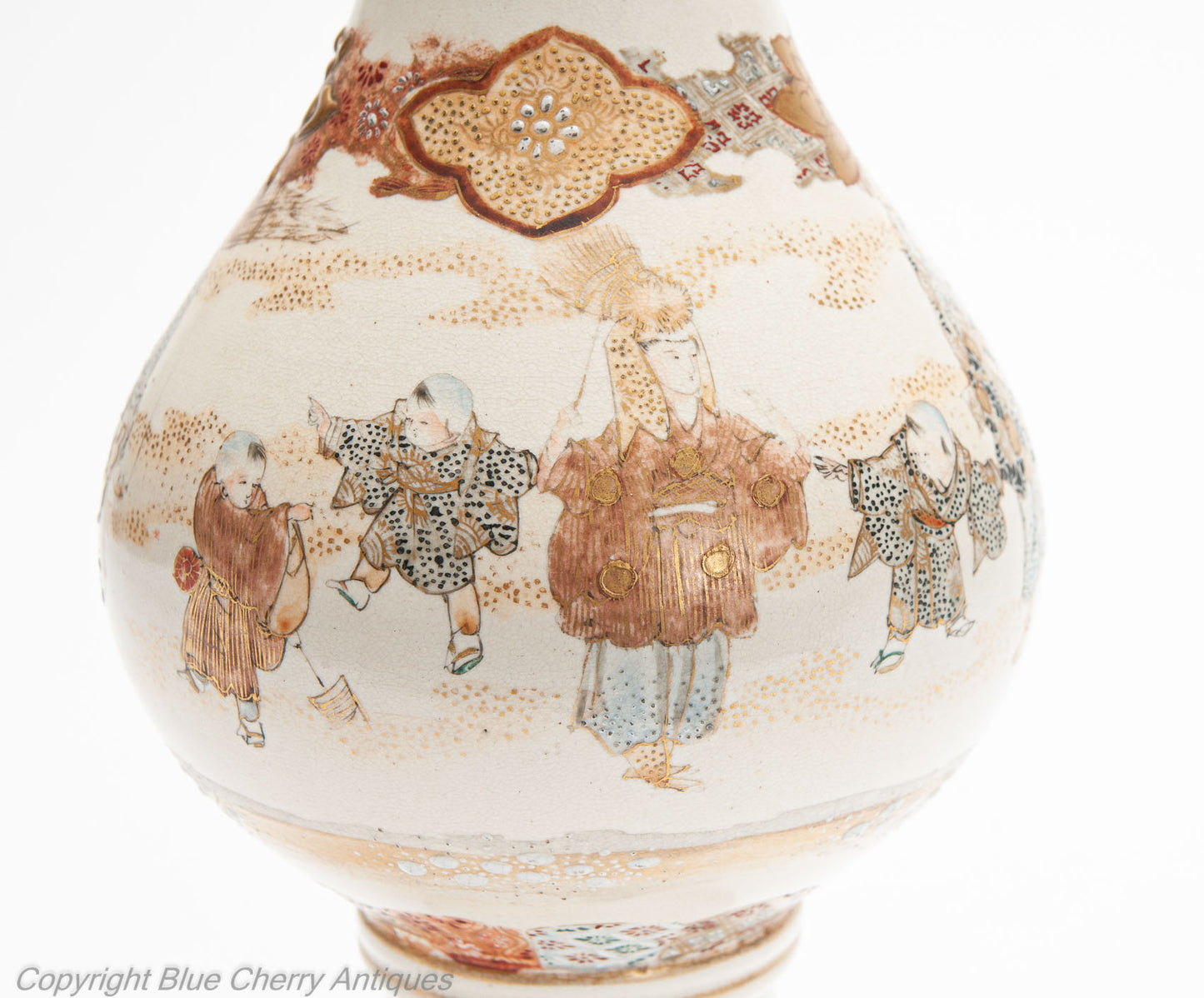 Antique Meiji Japanese Awata Yaki Satsuma Pottery Vase with Children at Play (Code 1971)