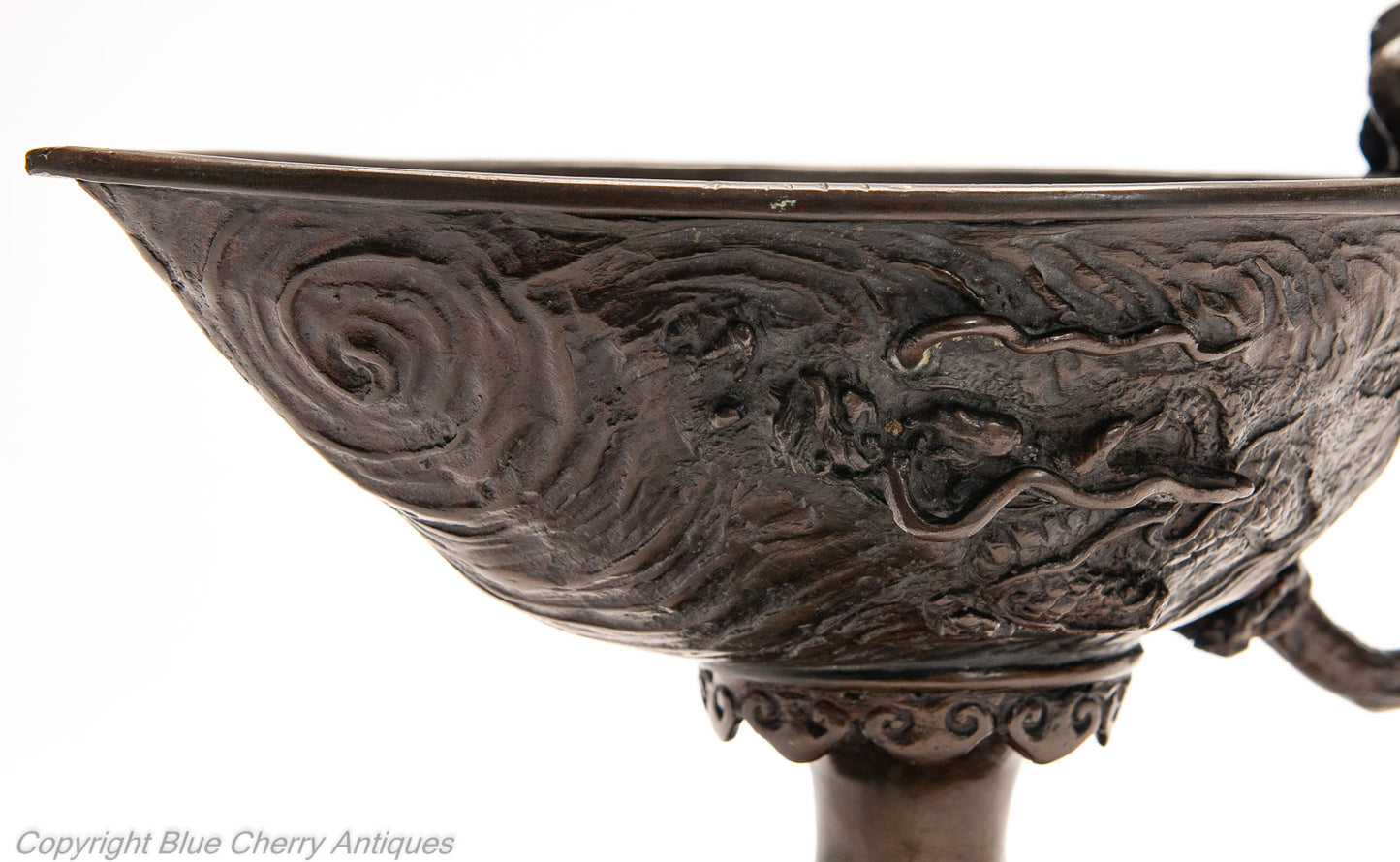 Chinese Cast Bronze Libation Cup Shaped Vessel with Dragon and Flaming Pearl (Code 1987)