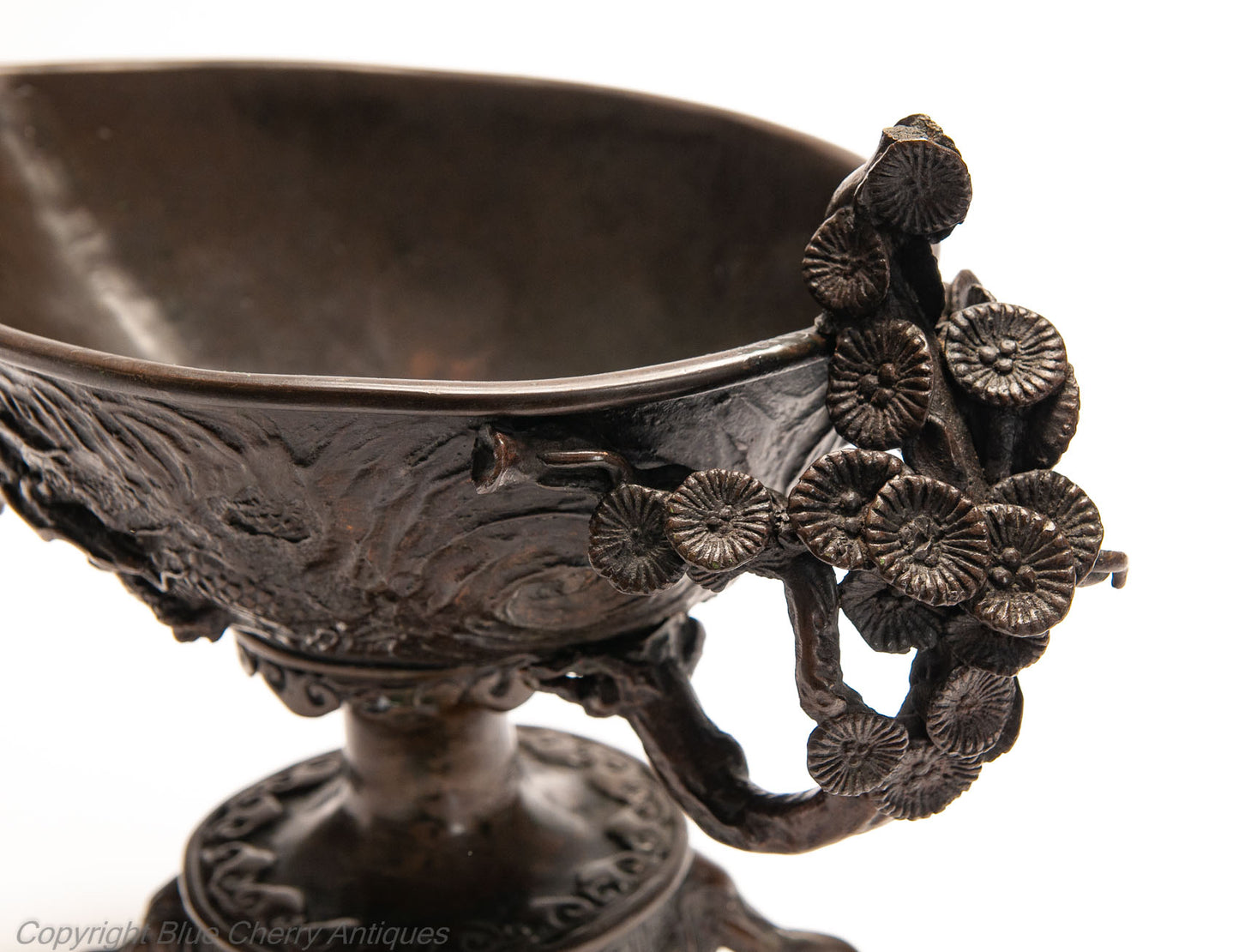 Chinese Cast Bronze Libation Cup Shaped Vessel with Dragon and Flaming Pearl (Code 1987)