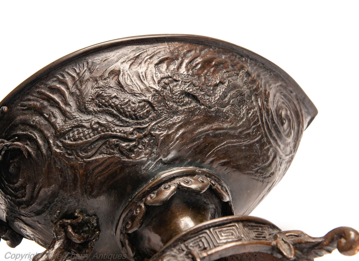 Chinese Cast Bronze Libation Cup Shaped Vessel with Dragon and Flaming Pearl (Code 1987)