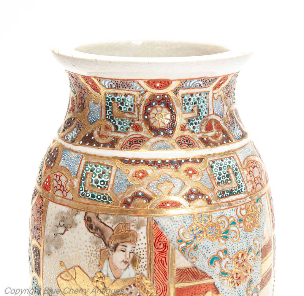 Antique Japanese Satsuma Ware Pottery Vase with Intricate Patterns & Figures (Code 1997)