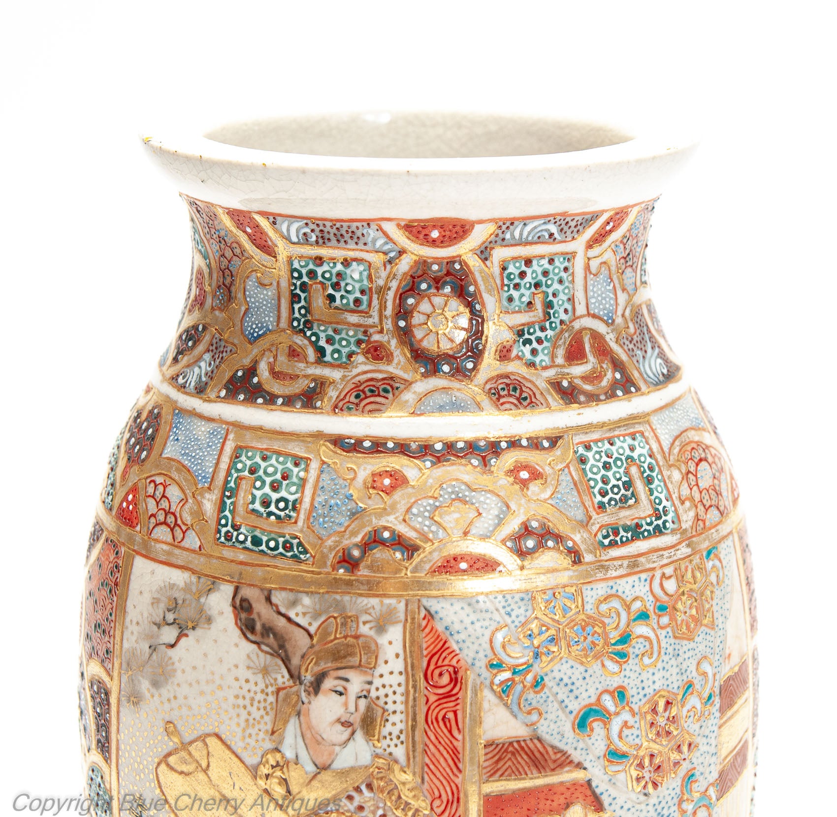 Antique Japanese Satsuma Ware Pottery Vase with Intricate Patterns & Figures (Code 1997)