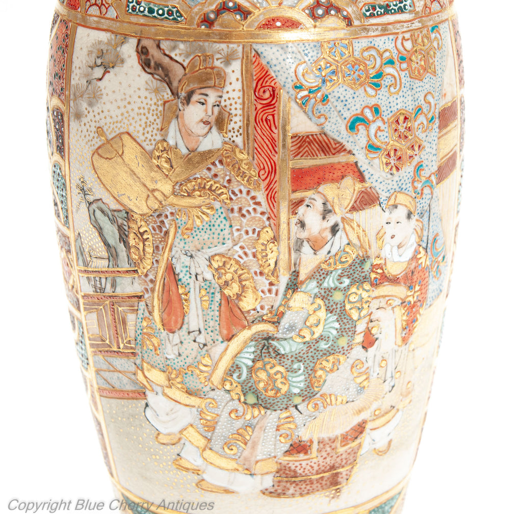 Antique Japanese Satsuma Ware Pottery Vase with Intricate Patterns & Figures (Code 1997)