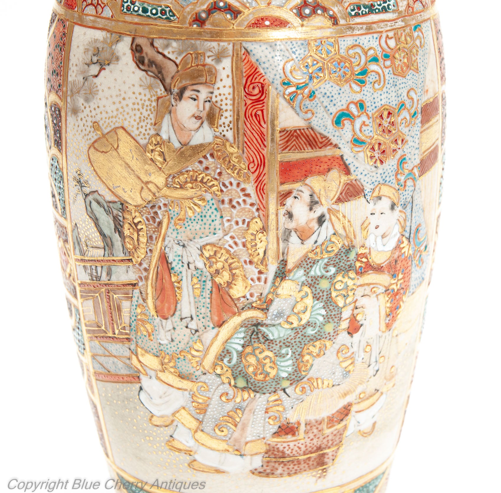 Antique Japanese Satsuma Ware Pottery Vase with Intricate Patterns & Figures (Code 1997)