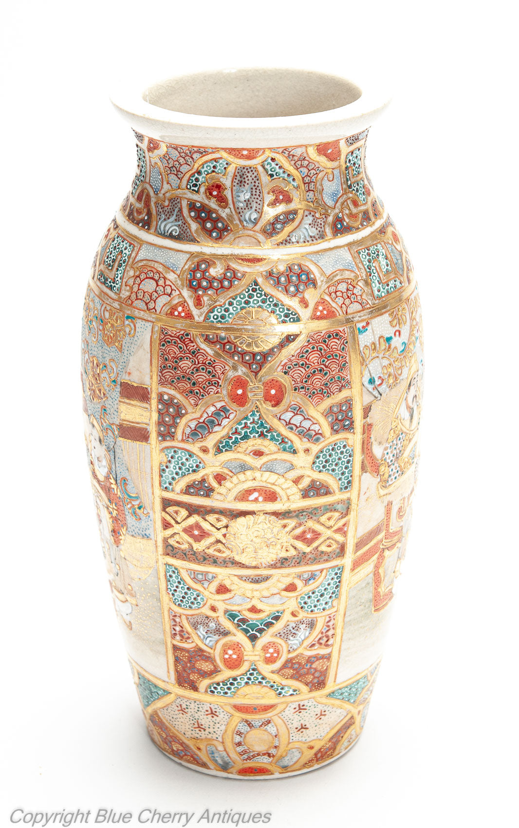 Antique Japanese Satsuma Ware Pottery Vase with Intricate Patterns & Figures (Code 1997)