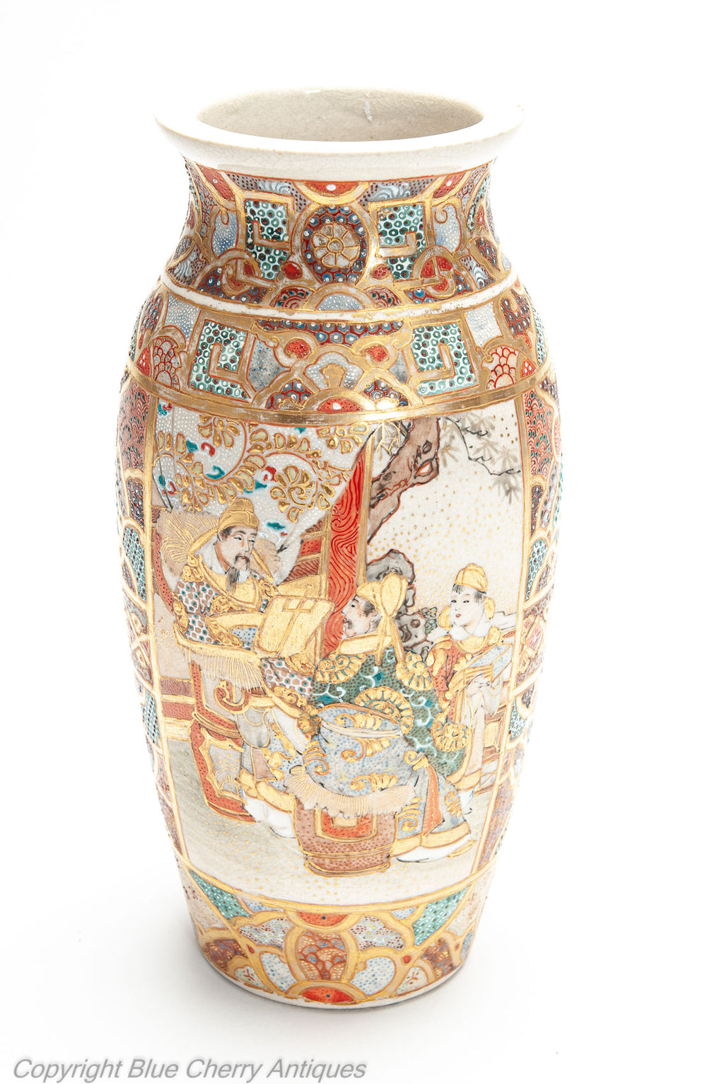 Antique Japanese Satsuma Ware Pottery Vase with Intricate Patterns & Figures (Code 1997)