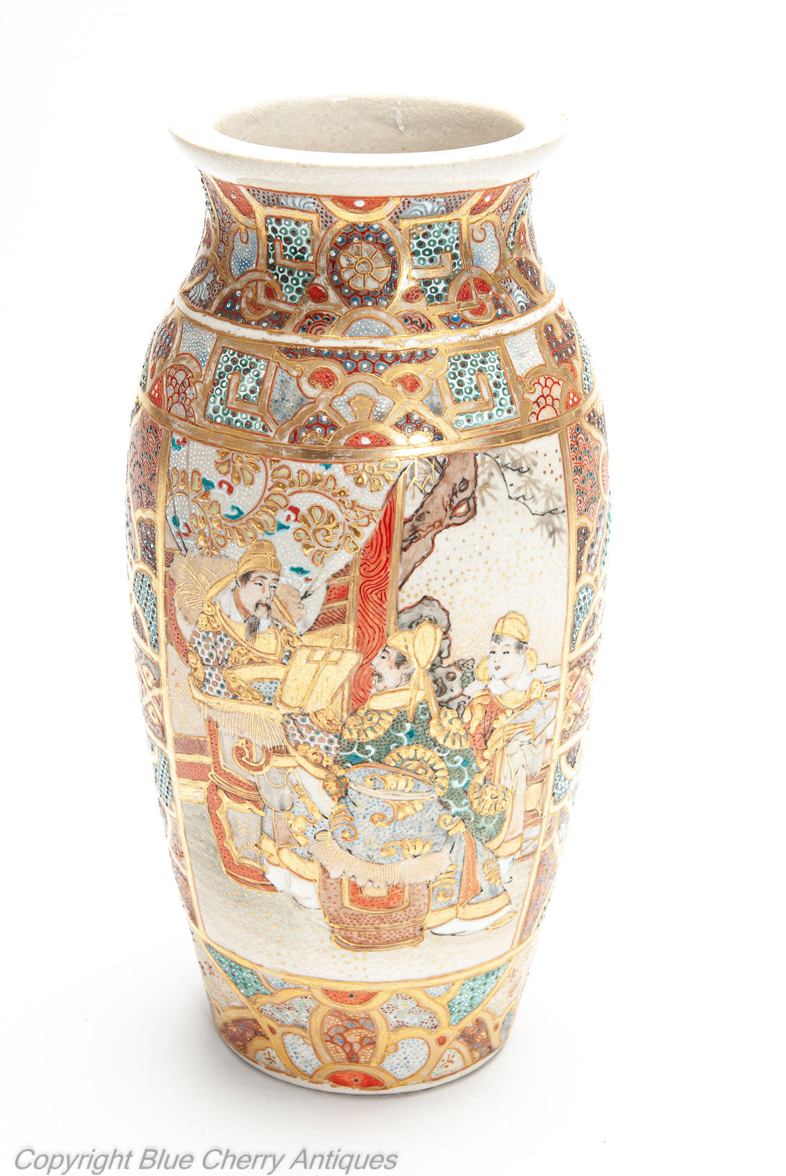 Antique Japanese Satsuma Ware Pottery Vase with Intricate Patterns & Figures (Code 1997)