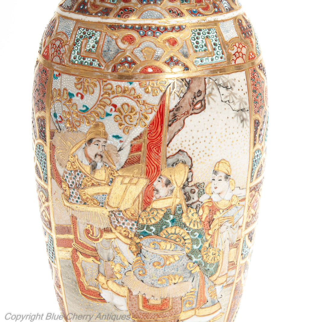 Antique Japanese Satsuma Ware Pottery Vase with Intricate Patterns & Figures (Code 1997)