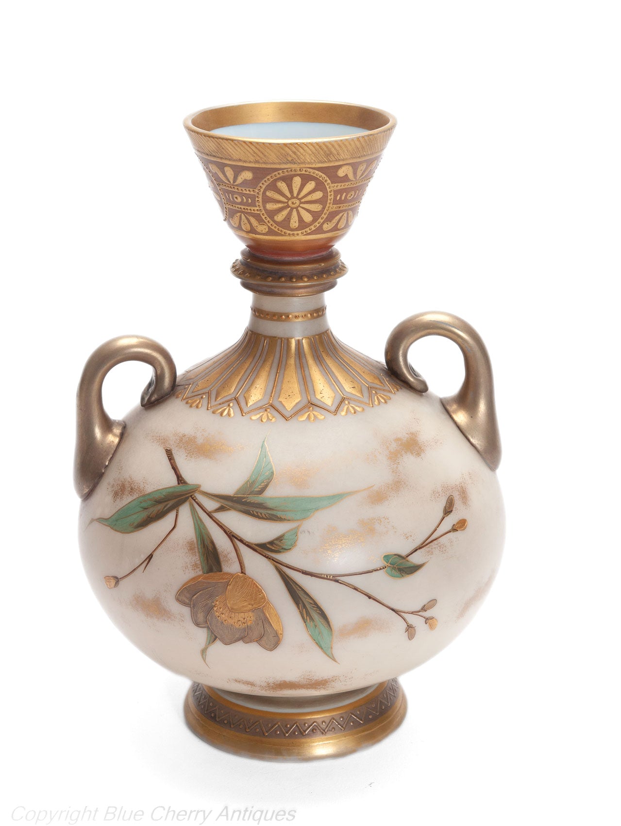 Antique Harrach / Stourbridge Middle Eastern Inspired Hand Painted Milk Glass Vase (Code 2018)