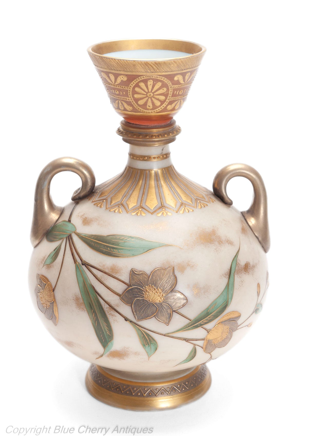 Antique Harrach / Stourbridge Middle Eastern Inspired Hand Painted Milk Glass Vase (Code 2018)