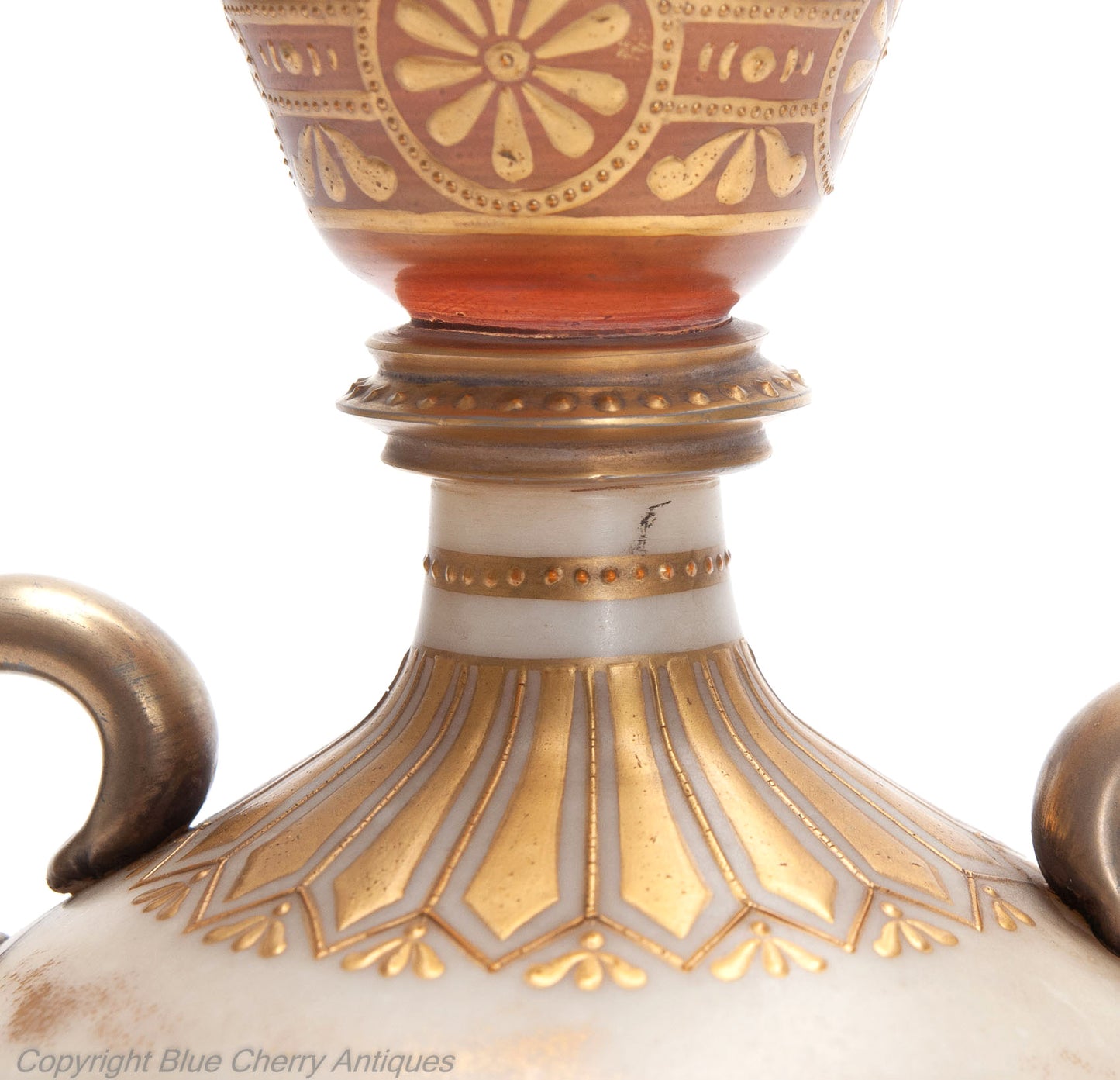 Antique Harrach / Stourbridge Middle Eastern Inspired Hand Painted Milk Glass Vase (Code 2018)