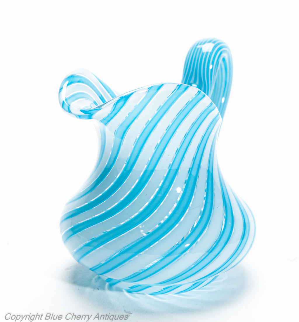 Antique Clichy Swirl Glass Jug & Bowl Set in Aqua Blue - French 2nd Empire c1870 (Code 2028)