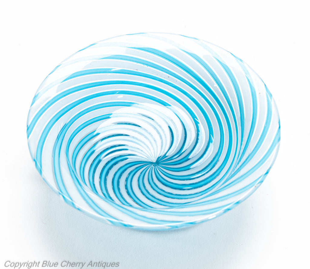 Antique Clichy Swirl Glass Jug & Bowl Set in Aqua Blue - French 2nd Empire c1870 (Code 2028)