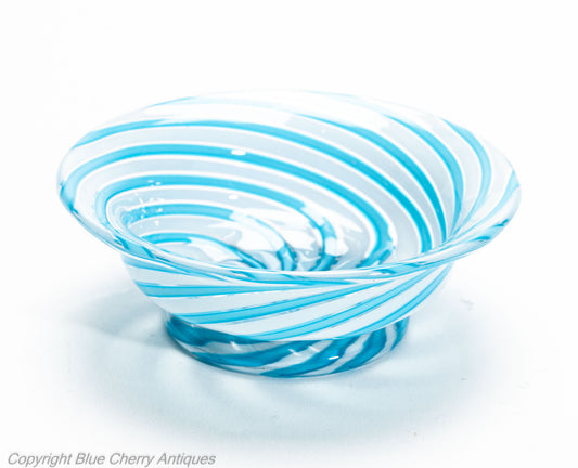 Antique Clichy Swirl Glass Small Bowl in Aqua Blue - French 2nd Empire c1870 (Code 2030)