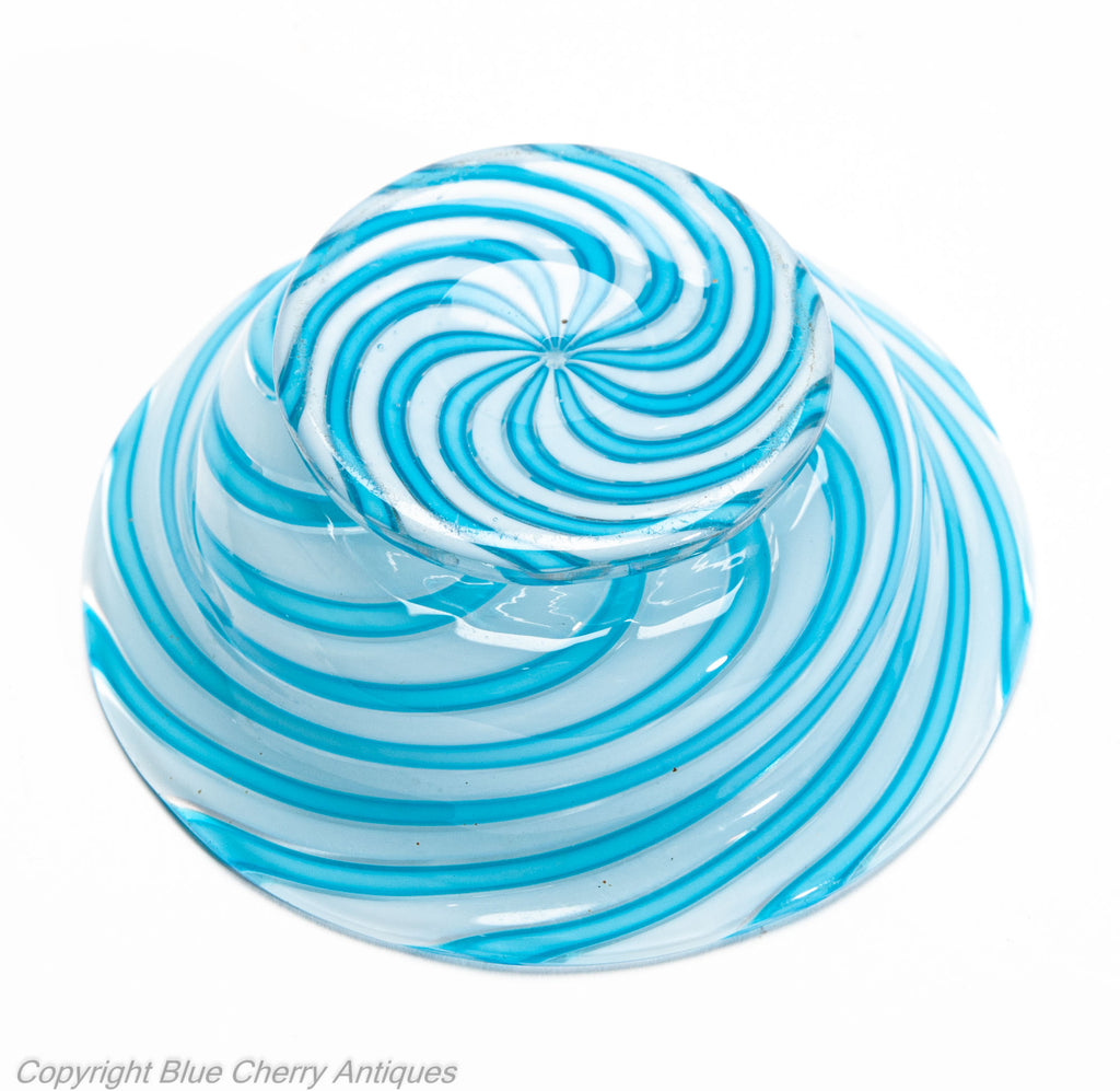 Antique Clichy Swirl Glass Small Bowl in Aqua Blue - French 2nd Empire c1870 (Code 2030)