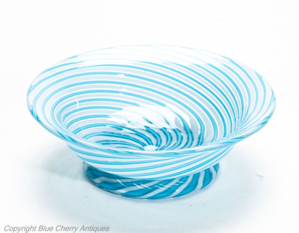 Antique French Clichy Swirl Glass Small Bowl in Aqua Blue - 2nd Empire c1870 (Code 2031)