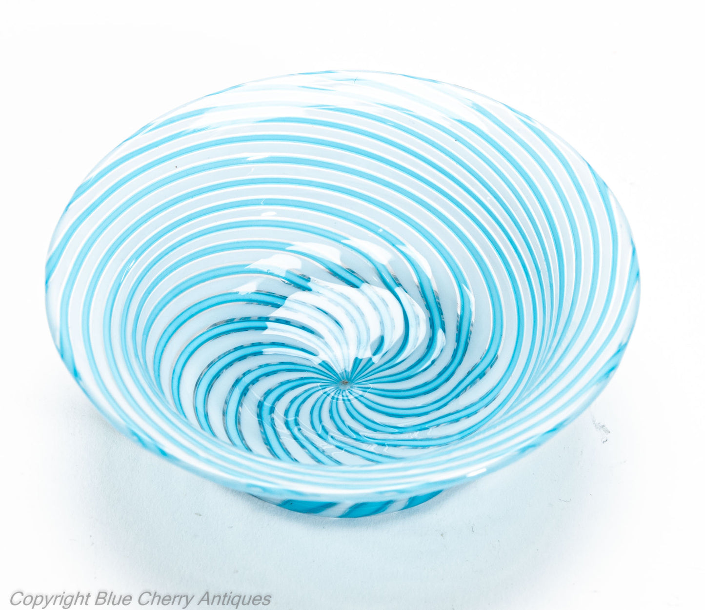 Antique French Clichy Swirl Glass Small Bowl in Aqua Blue - 2nd Empire c1870 (Code 2031)