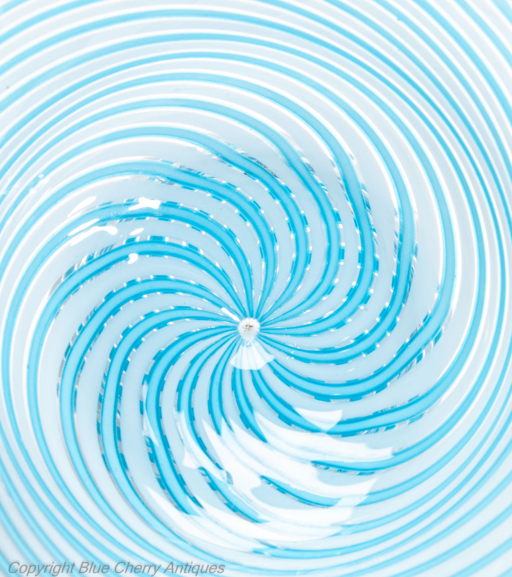 Antique French Clichy Swirl Glass Small Bowl in Aqua Blue - 2nd Empire c1870 (Code 2031)
