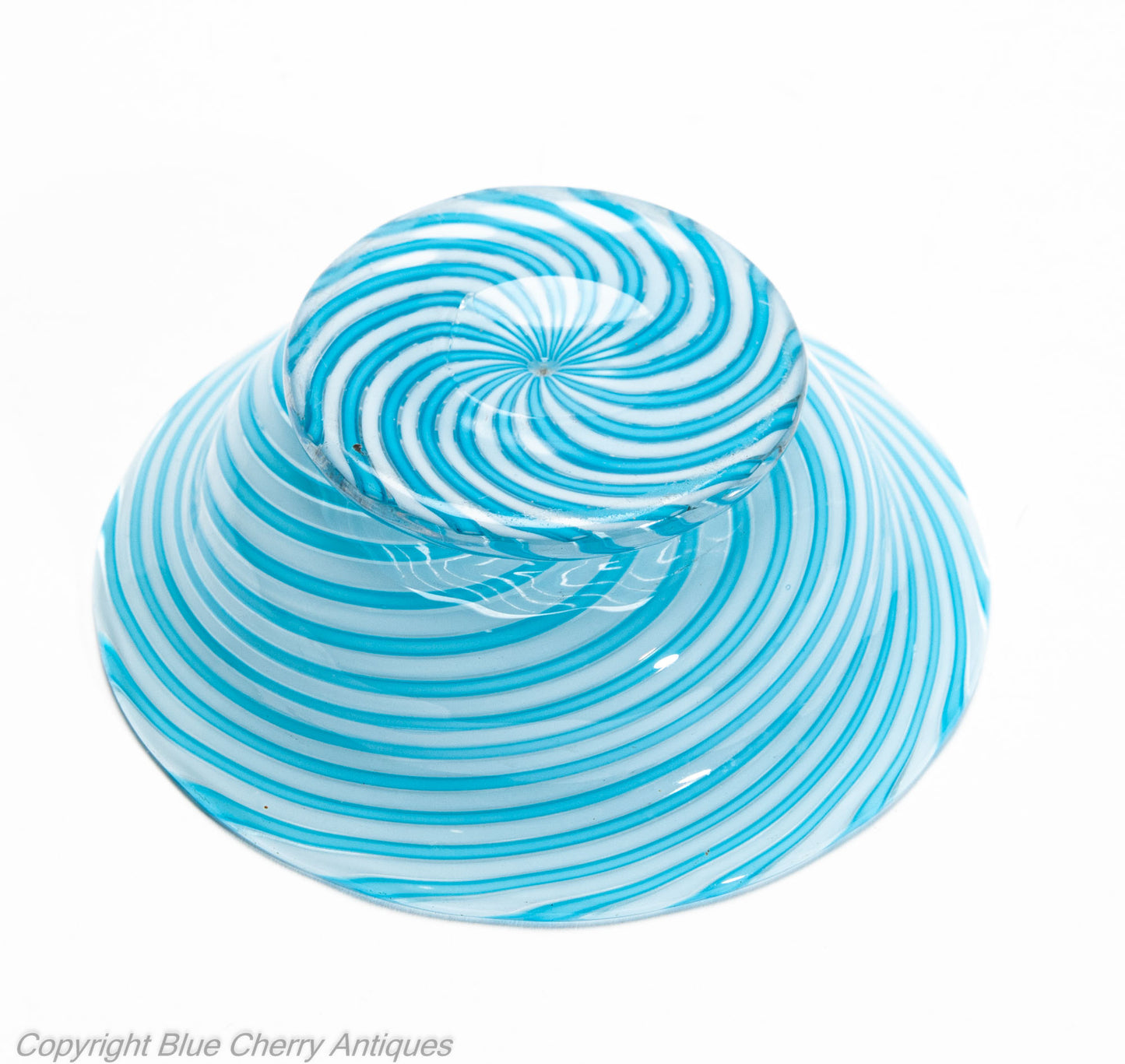 Antique French Clichy Swirl Glass Small Bowl in Aqua Blue - 2nd Empire c1870 (Code 2031)