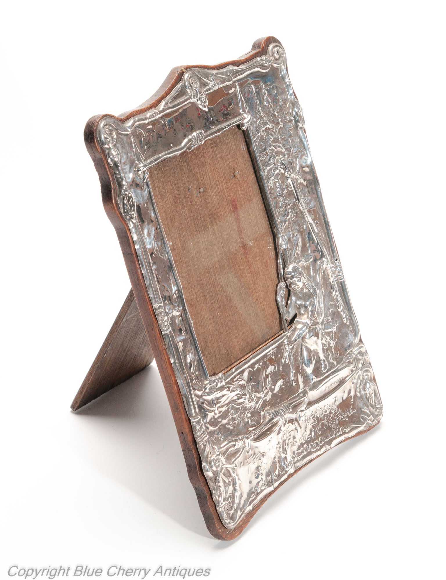 Antique Art Nouveau English Silver Easel Back Photo Frame with Hiawatha & Motto (Code 2032)