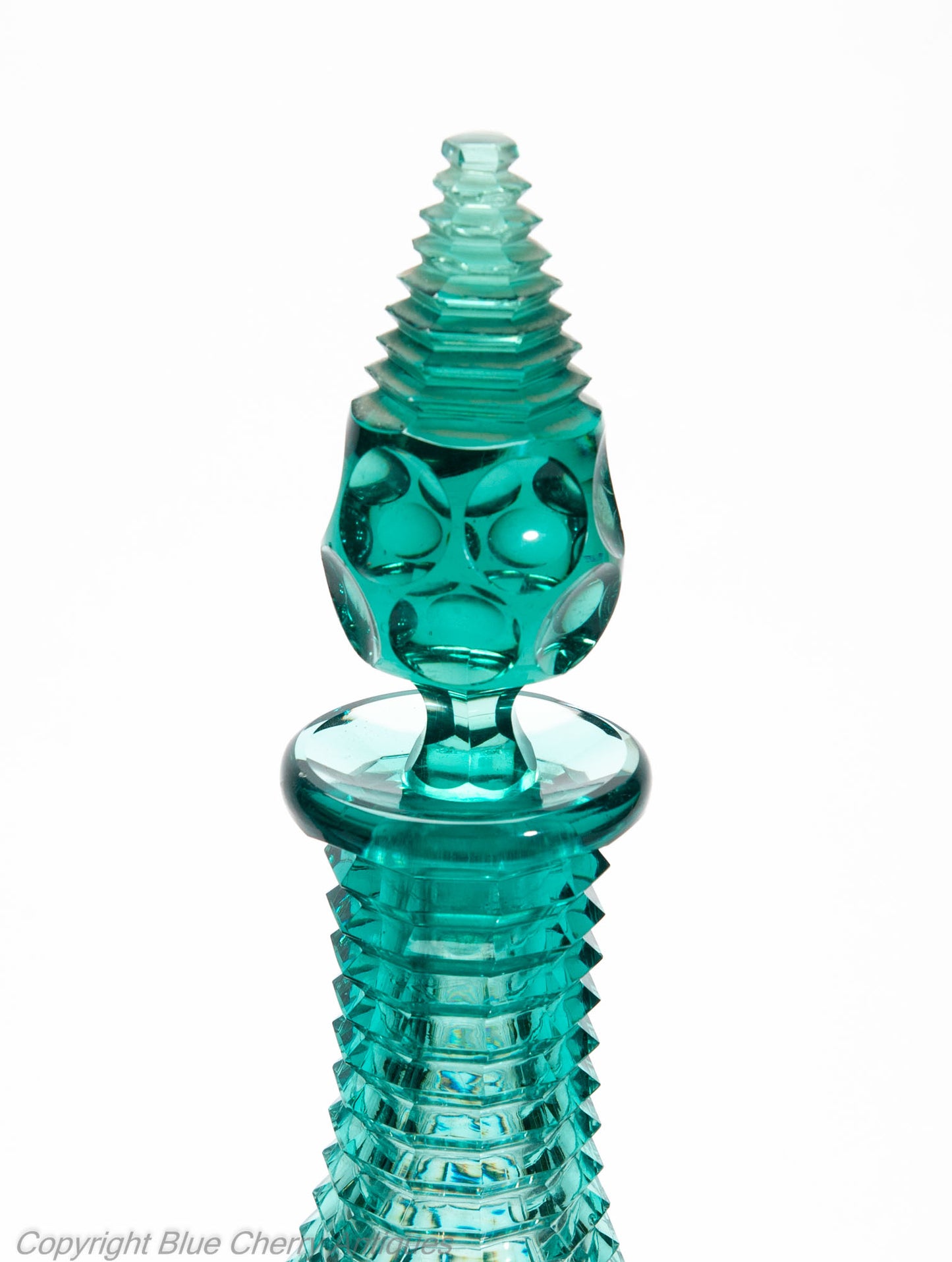 Pair Antique Regency/William IV Prismatic & Lens Cut Green Glass Wine Decanters (Code 2035)