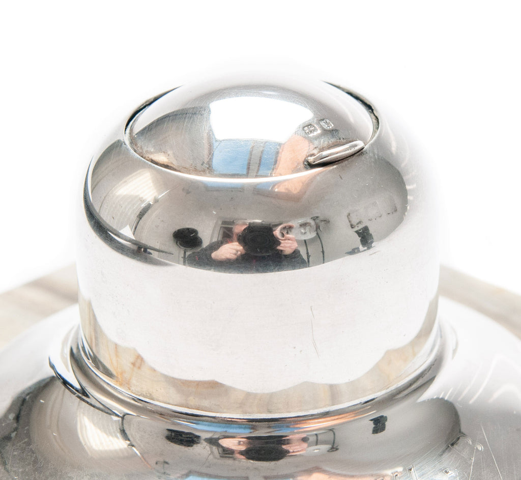 Antique Mappin & Webb Solid Silver & Turkish Willow Onyx Inkwell, London 1912 (Code 2070)