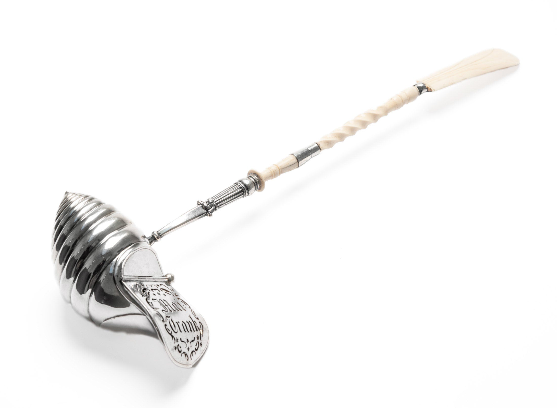 Antique Belgian/German Silver Maitrank Wine Ladle with Turned Handle c1850 (Code 2072)