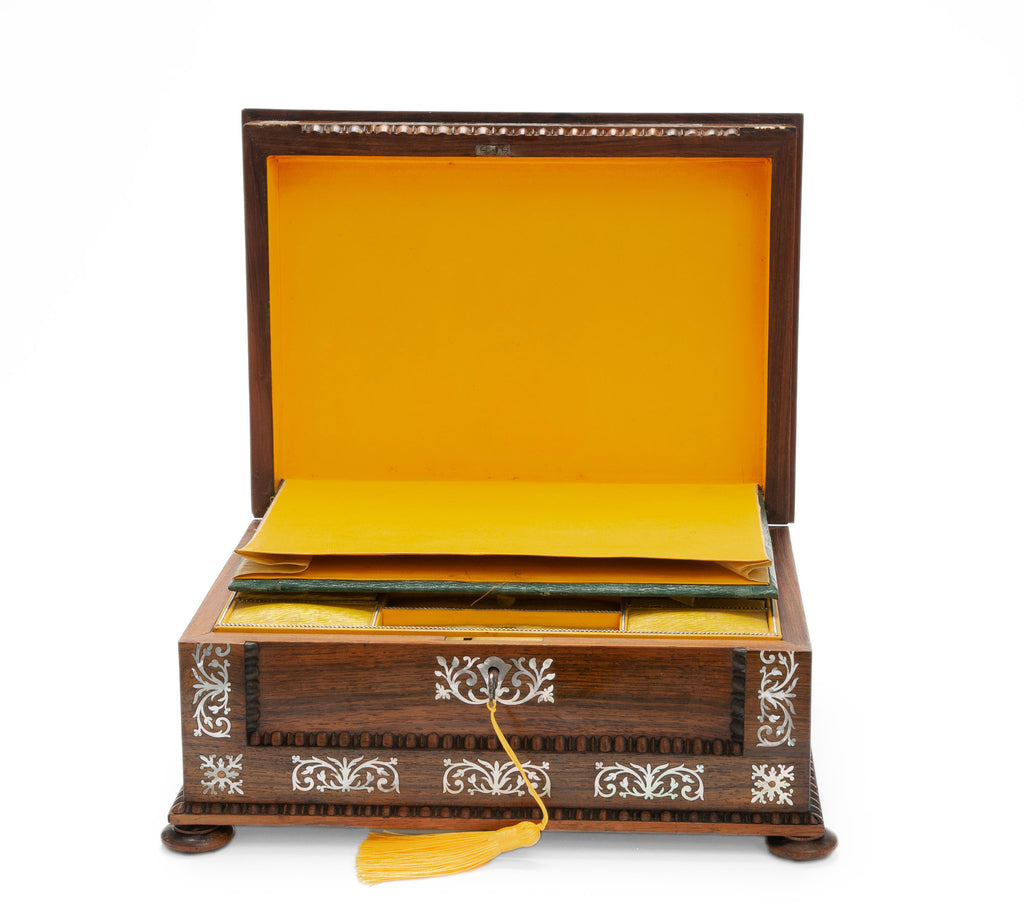 Antique Victorian Rosewood & Mother of Pearl Inlaid Fitted Sewing Box c1860 (Code 2077)